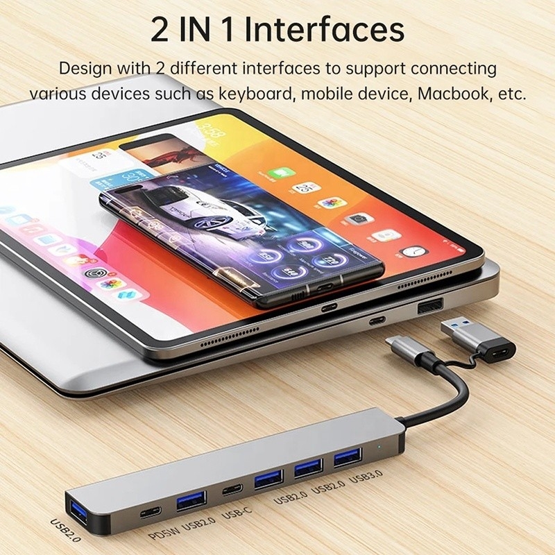 Liga de alumínio 7 em 1 USB Splitter para laptop PC desktop aceitável OEM / ODM