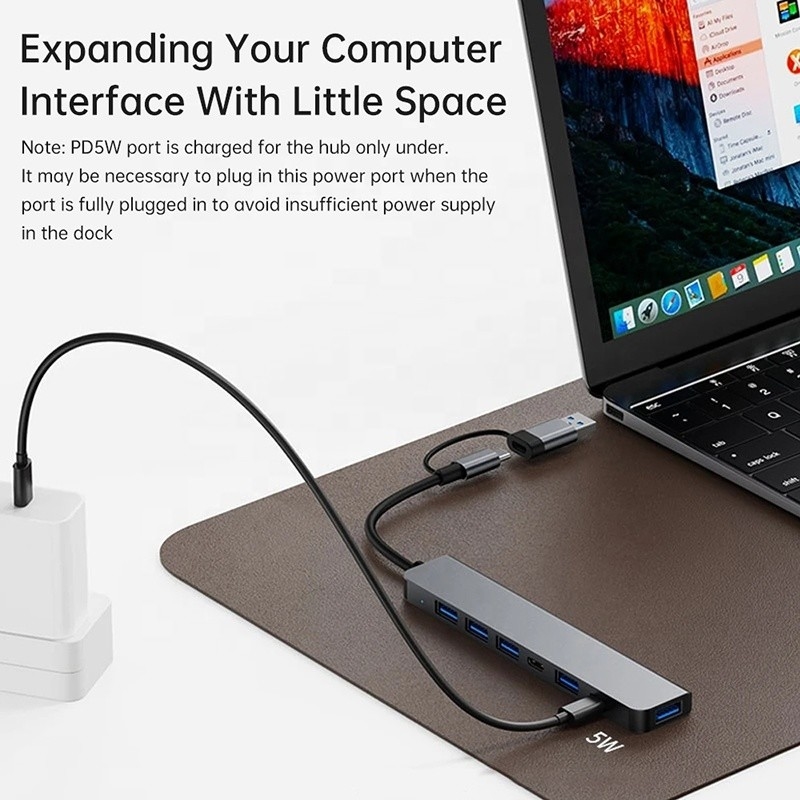 Liga de alumínio 7 em 1 USB Splitter para laptop PC desktop aceitável OEM / ODM