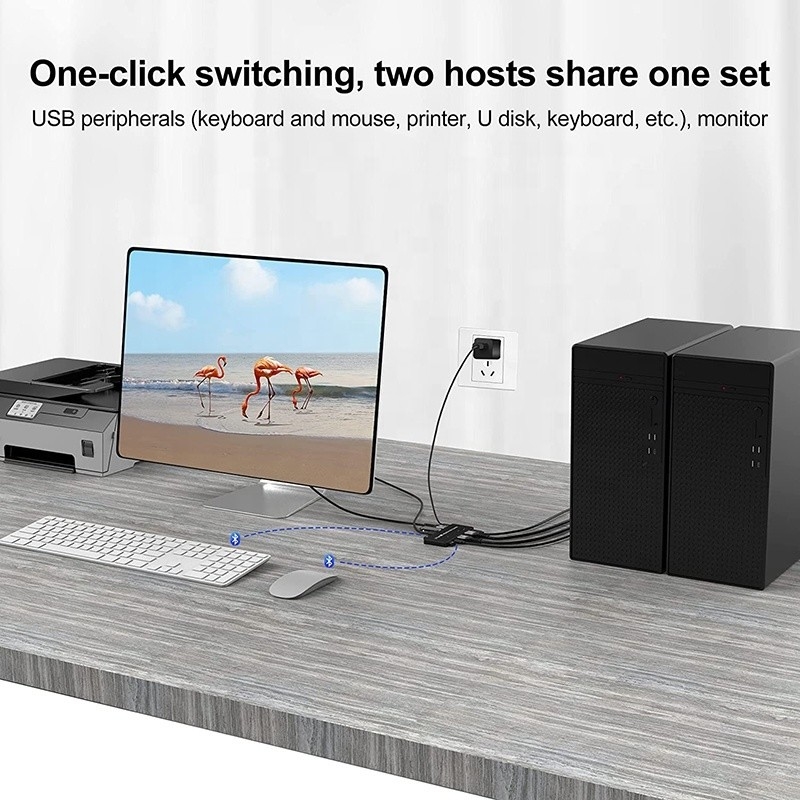 2 portas HDMI 2.1 KVM Switch com USB 3.0 2 Input 1 Output Indicadores LED Feminino-Feminino