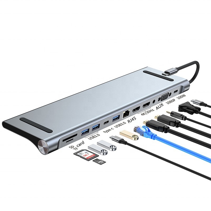 Estação de acoplagem USB-C Tipo-C 12 em 1 para transferência de dados de carregamento e função de alto-falante