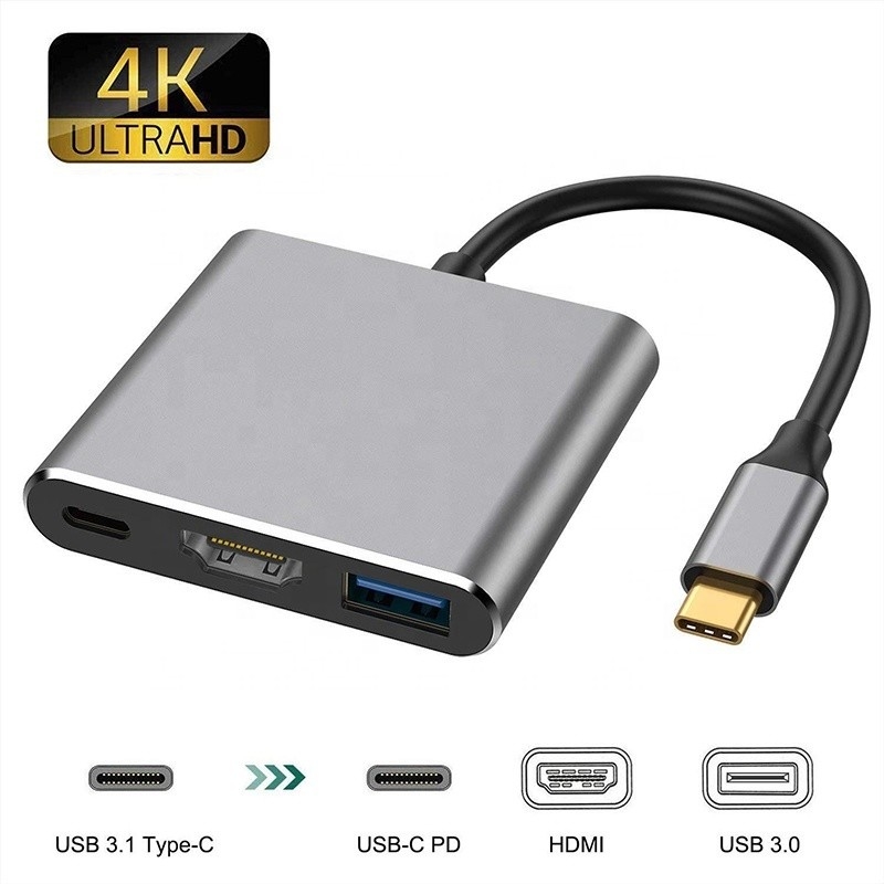 3-em-1 USB C Tipo C Multifunção Hub para USB-C PD HDMI USB 3.0 Adaptador Converter Cable
