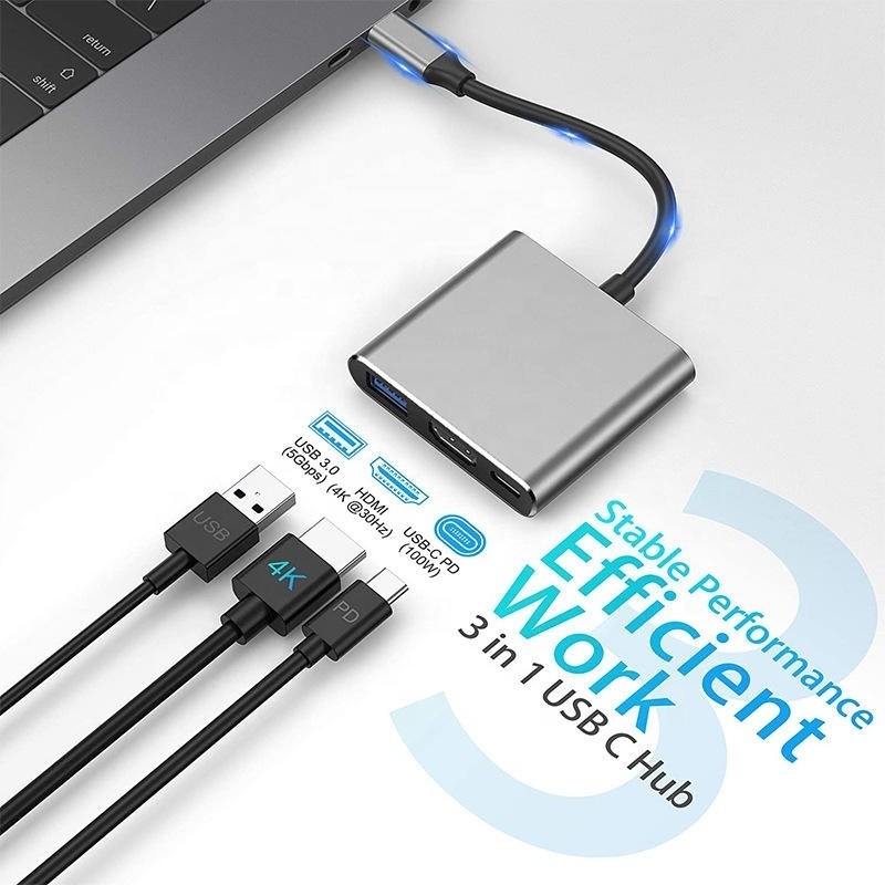 3-em-1 USB C Tipo C Multifunção Hub para USB-C PD HDMI USB 3.0 Adaptador Converter Cable