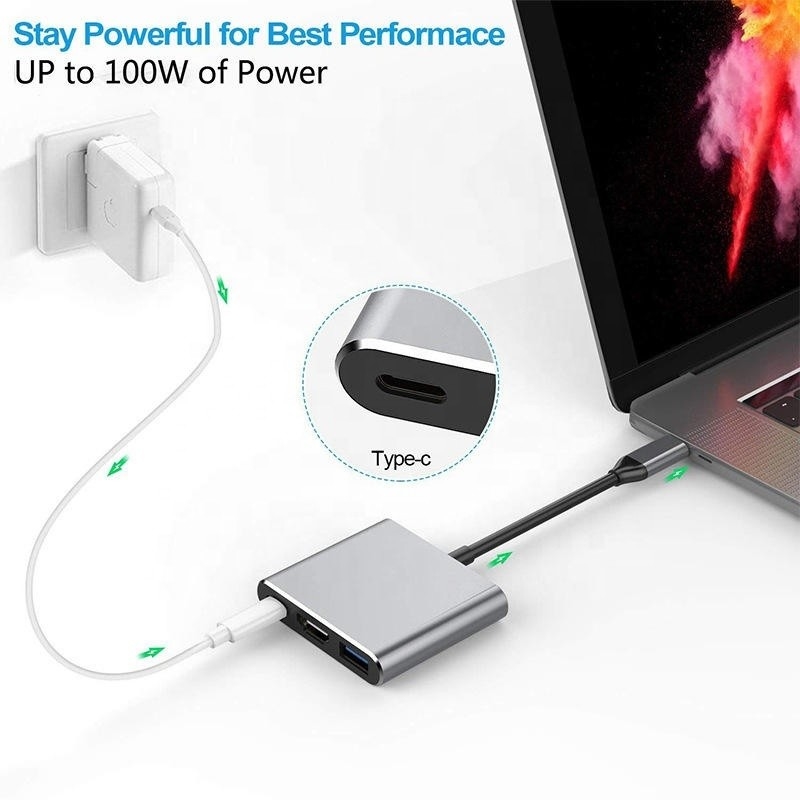 3-em-1 USB C Tipo C Multifunção Hub para USB-C PD HDMI USB 3.0 Adaptador Converter Cable