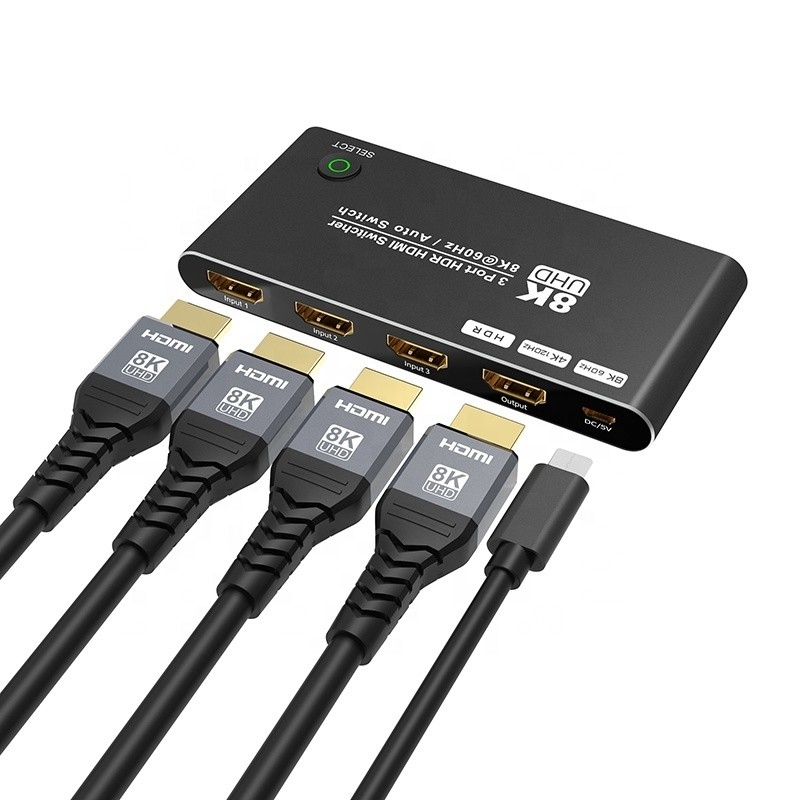 8K HDMI Switch 3 In 1 Out Suporte 3 HDMI Input 8K 60Hz 4K 120Hz Tecnologia avançada