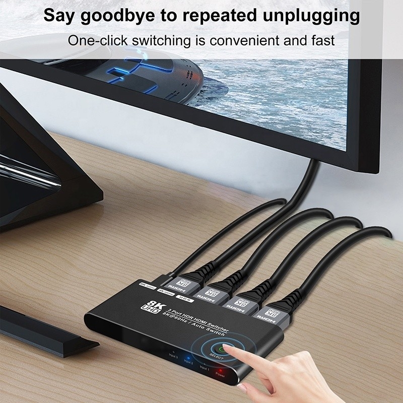 8K HDMI Switch 3 In 1 Out Suporte 3 HDMI Input 8K 60Hz 4K 120Hz Tecnologia avançada