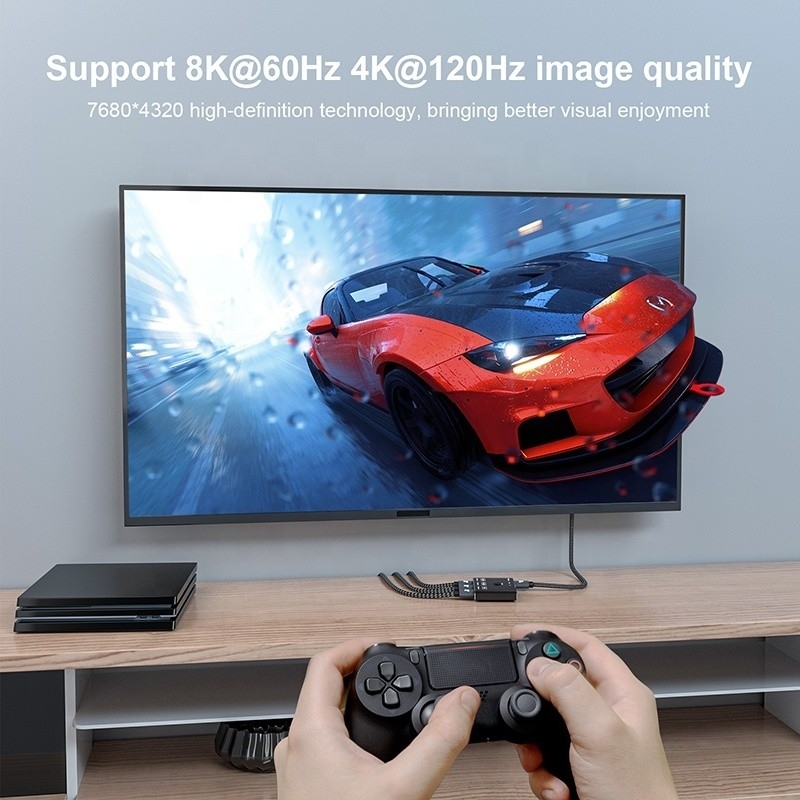 8K 120Hz HDR 3 Port HDMI Switch Switcher 3 em 1 Out Plug Remote Converter