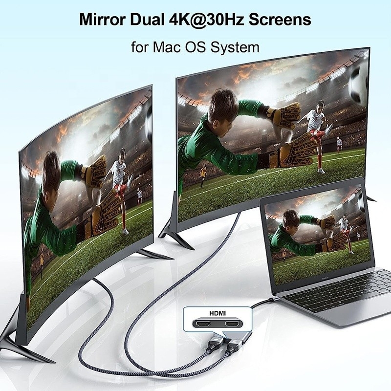 Tipo C Homem para Dual HDMI Mulher Thunderbolt 3 USB-C Multi-Monitor Adaptador Cable 4K 30Hz