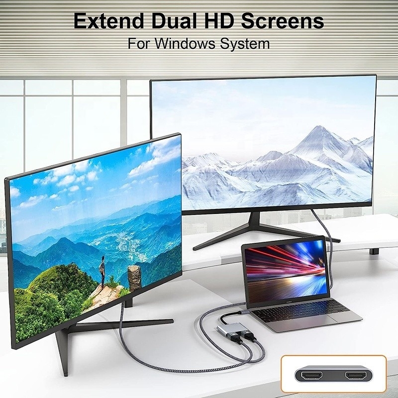 Tipo C Homem para Dual HDMI Mulher Thunderbolt 3 USB-C Multi-Monitor Adaptador Cable 4K 30Hz