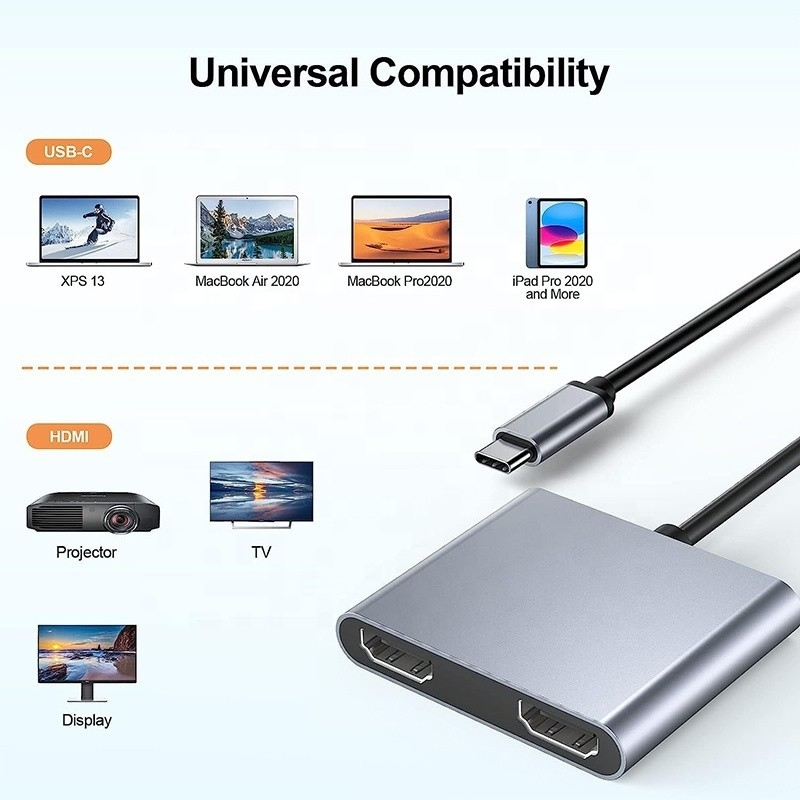 Tipo C Homem para Dual HDMI Mulher Thunderbolt 3 USB-C Multi-Monitor Adaptador Cable 4K 30Hz