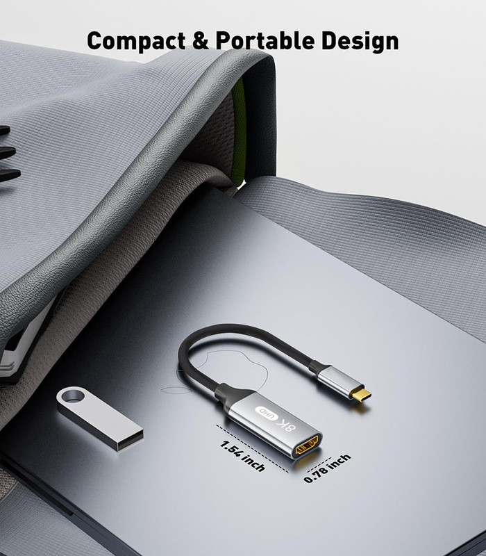 Comprimento personalizado Cinza USB-C para HDMI 2.1 Adaptador 8K 60Hz para velocidade USB Tipo C 3.1 Laptops