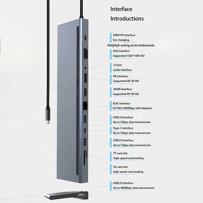 Interface USB C Multifunção Dock Tipo-C Com Adaptador SD TF Aceitável