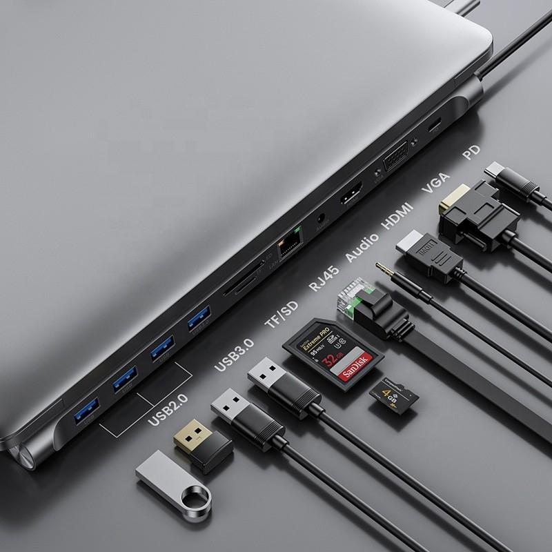 Adaptador multifuncional do hub USB tipo C de 11 em 1 para laptop e telefone celular