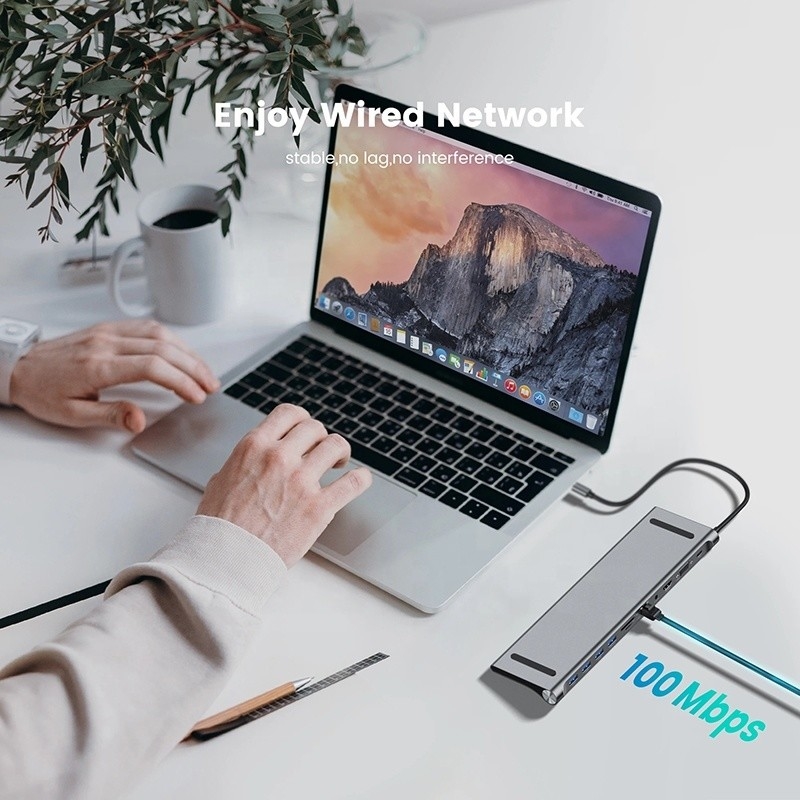 Adaptador multifuncional do hub USB tipo C de 11 em 1 para laptop e telefone celular