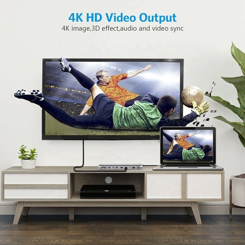11 em 1 Multiport USB C USB-C Tipo-C PD 4K HDTV Hub Adaptador Estação de acoplagem com RJ45