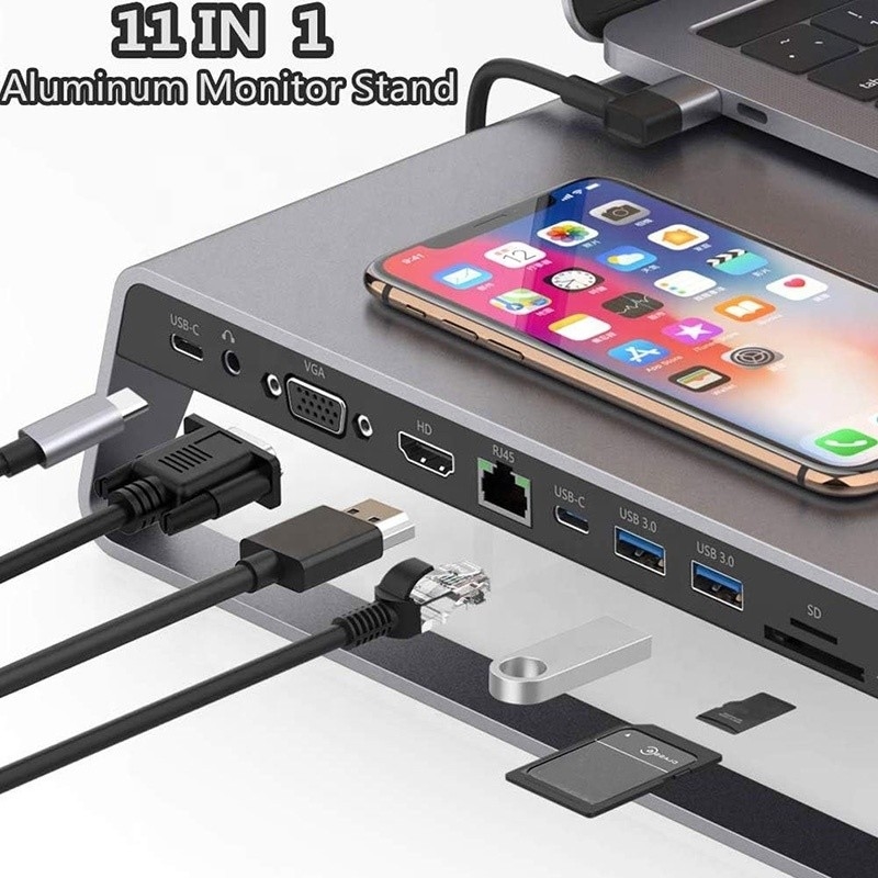 TÍPULO-C Homem 11 em 1 Hub Adaptador de Estação de Docking de Computador portátil com 1000Mbps RJ45 e USB-C PD