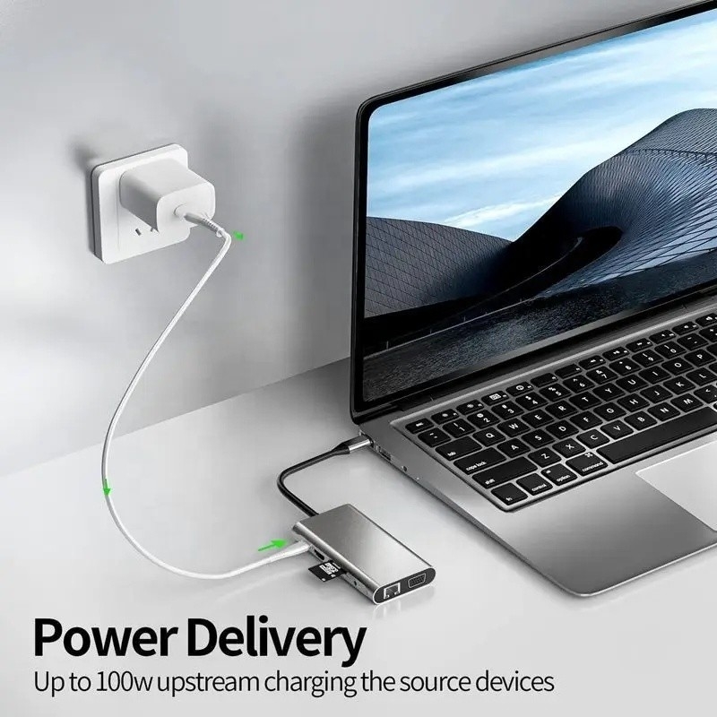 USB C Hub Tipo-C para USB 3.0 HDMI VGA RJ45 Lan SD TF Áudio Adaptador USB Grey Multiport