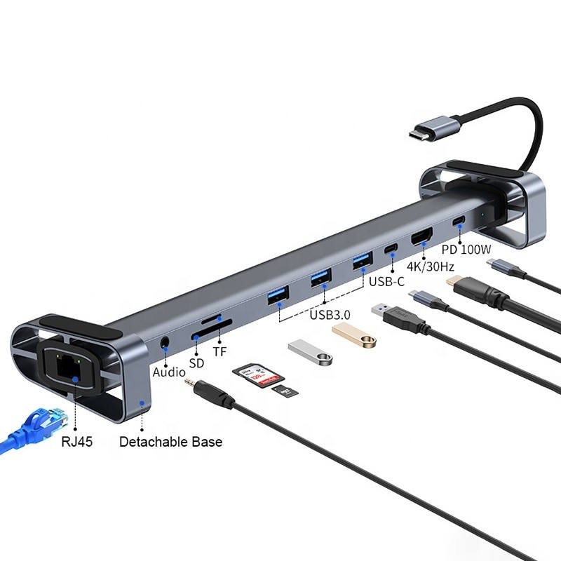 USB 3.1 Interface Tipo 10 em 1 Hub Tipo C para transferência e carregamento de dados de alta velocidade