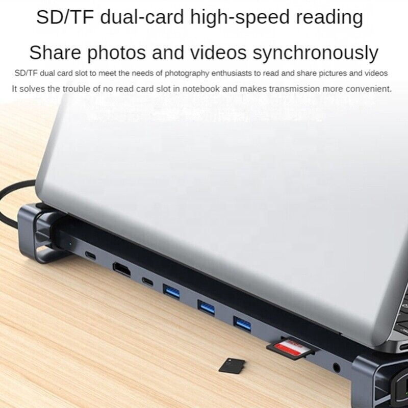 USB 3.1 Interface Tipo 10 em 1 Hub Tipo C para transferência e carregamento de dados de alta velocidade