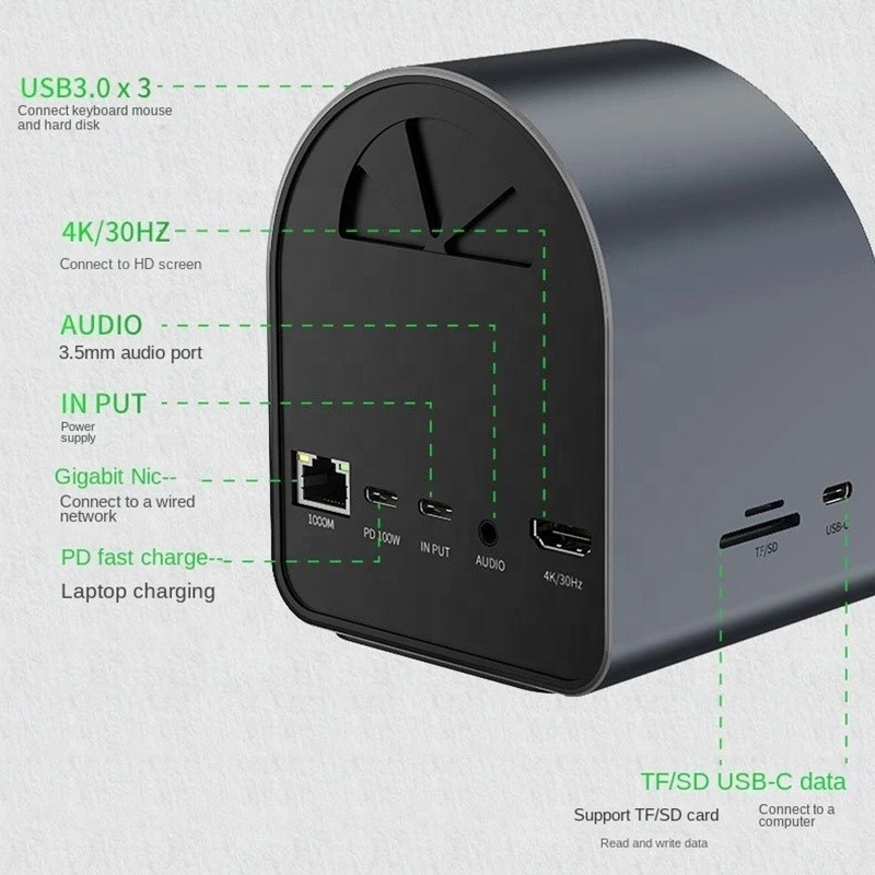 USB 3.1 10 em 1 Type-C Multiport Docking Station Hub com Gigabit Ethernet e 4K HD HDMI