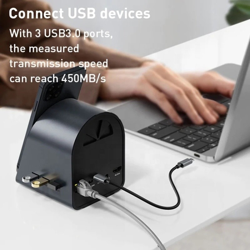 USB 3.1 10 em 1 Type-C Multiport Docking Station Hub com Gigabit Ethernet e 4K HD HDMI