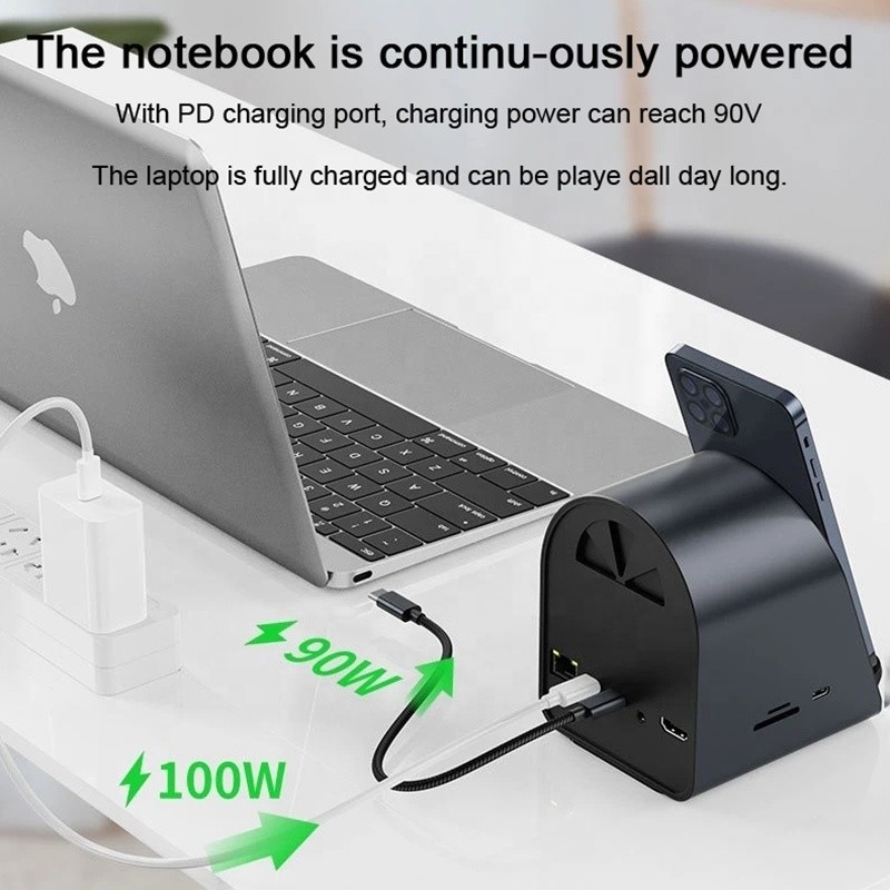 USB 3.1 10 em 1 Type-C Multiport Docking Station Hub com Gigabit Ethernet e 4K HD HDMI