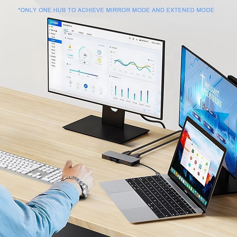 10 em 1 USB C Hub para HDMI Dual 4K 60Hz Adaptador Dock com USB 3.0 Ethernet RJ45 1000Mbps