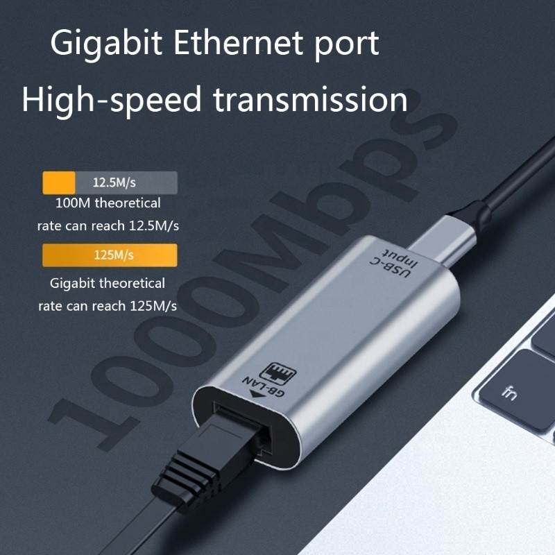 USB C Adaptador de porta feminina para Ethernet 10/100/1000 Mbps Velocidade para conexão de rede rápida
