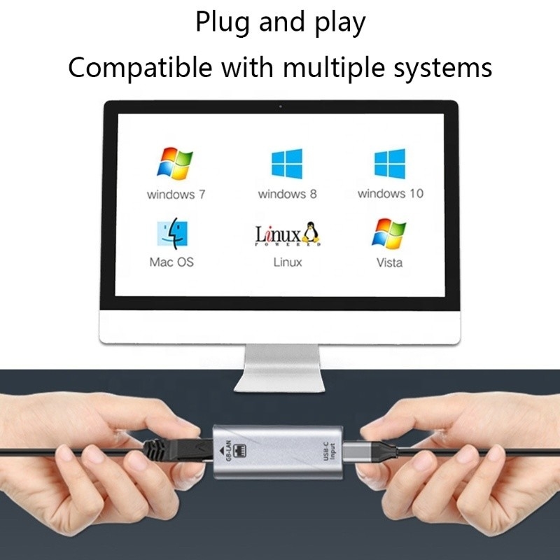 USB C Adaptador de porta feminina para Ethernet 10/100/1000 Mbps Velocidade para conexão de rede rápida