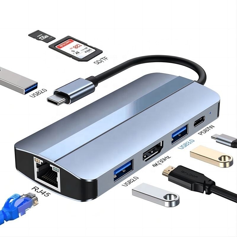 Estação de doca multiport USB tipo C Hub com função de rede de carregamento de transferência de vídeo