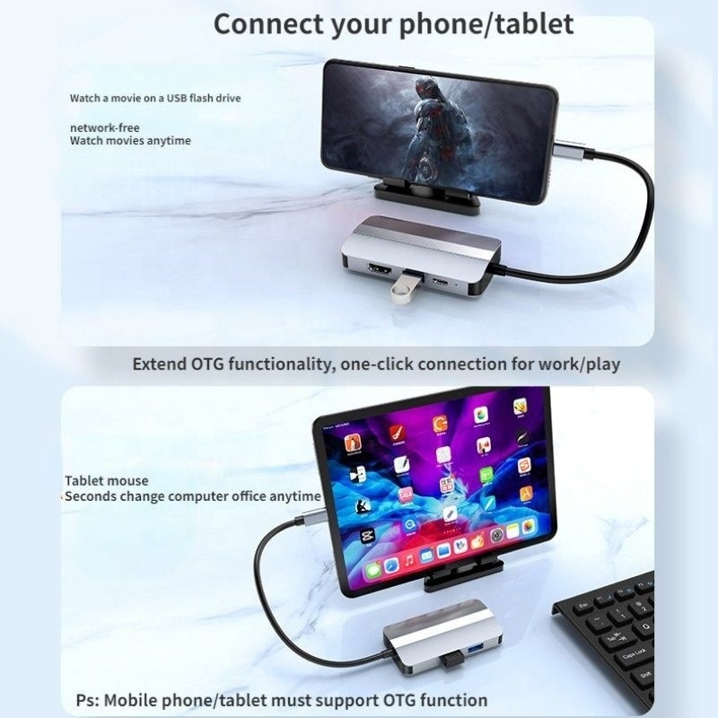 Estação de doca multiport USB tipo C Hub com função de rede de carregamento de transferência de vídeo