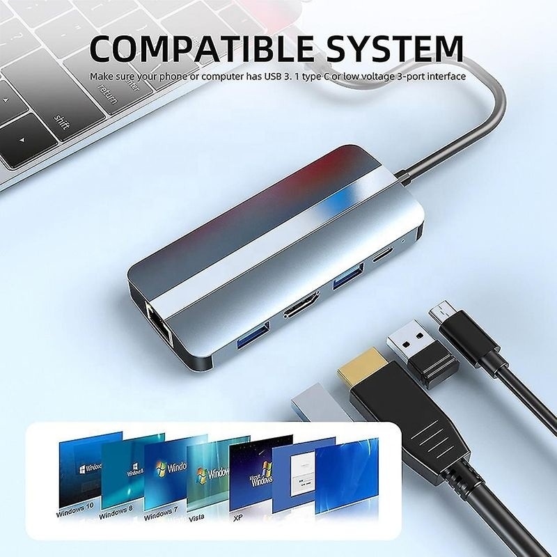 Estação de doca multiport USB tipo C Hub com função de rede de carregamento de transferência de vídeo