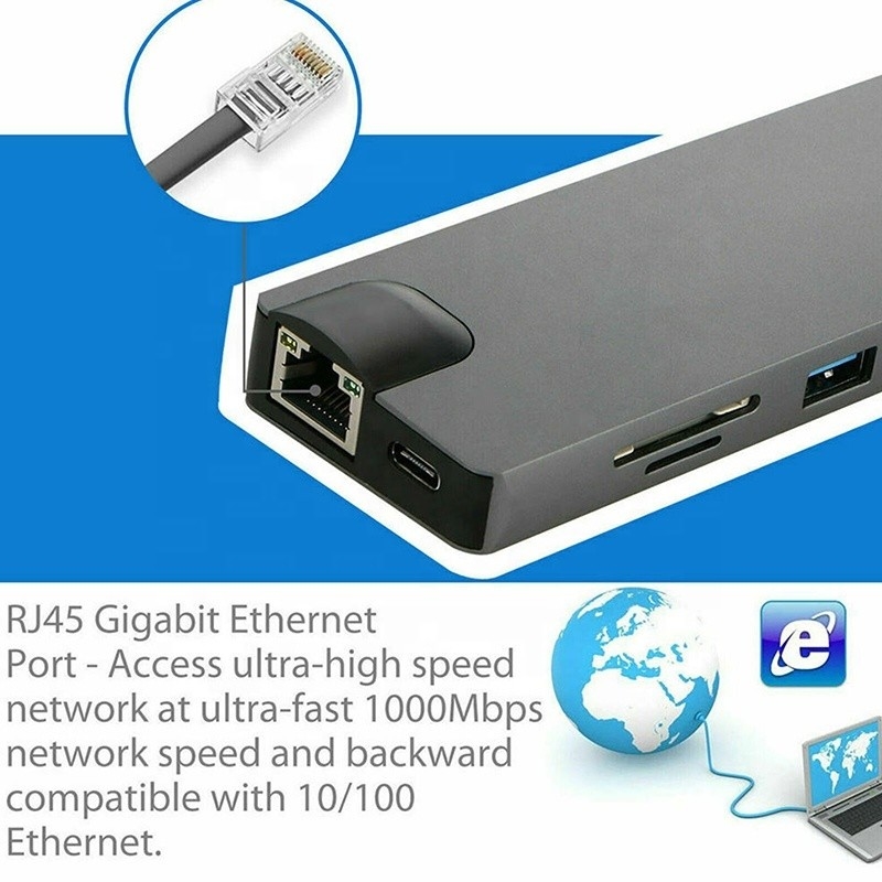 8-em-1 USB C Hub Tipo-C Tipo C 3.1 Para 4K HDMI HDTV RJ45 Lan Ethernet PD USB3.0 Adaptador Hub