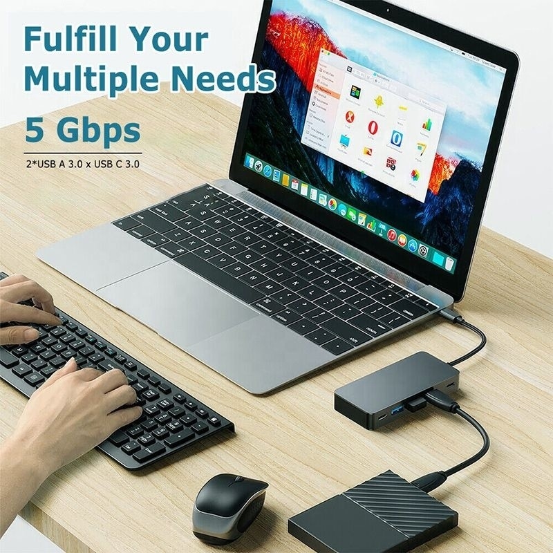Estação de acoplagem 4K 30Hz Dual HDMI USB 3.0 Adaptador 7 em 1 Multiport USB C Tipo C Hub
