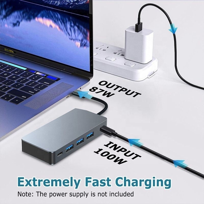 Estação de acoplagem 4K 30Hz Dual HDMI USB 3.0 Adaptador 7 em 1 Multiport USB C Tipo C Hub