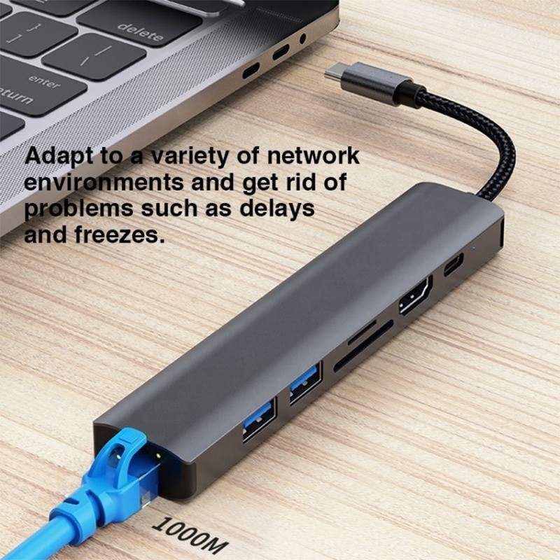 Grão 7 em 1 USB C Tipo C Hub com 1000M RJ45 Gigabit Ethernet 4K HDMI PD 100W Adaptador
