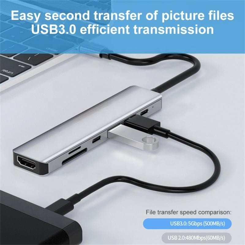Grão 7 em 1 USB C para HDMI Adaptador Hub Dock com 4K HD HDMI PD SD TF SD / TF Card Reader