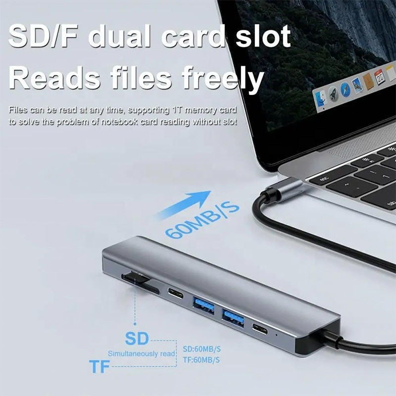 Grão 7 em 1 USB C para HDMI Adaptador Hub Dock com 4K HD HDMI PD SD TF SD / TF Card Reader