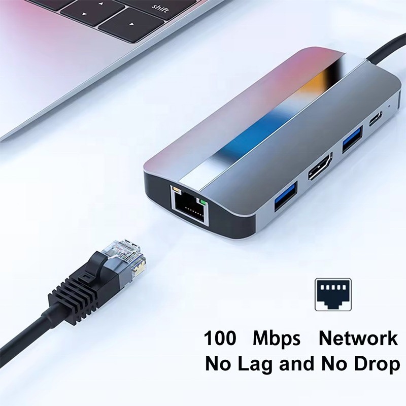 7 em 1 USB C USB-C Hub para Macbook Cinza HDMI USB 3.0 USB2.0 RJ45 SD/TF Card Reader PD Output