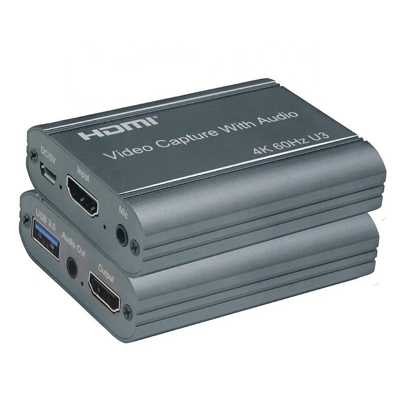 Cartão de captura de vídeo profissional 4K 60Hz HDMI para USB3.0 com saída de áudio e USB 3.0
