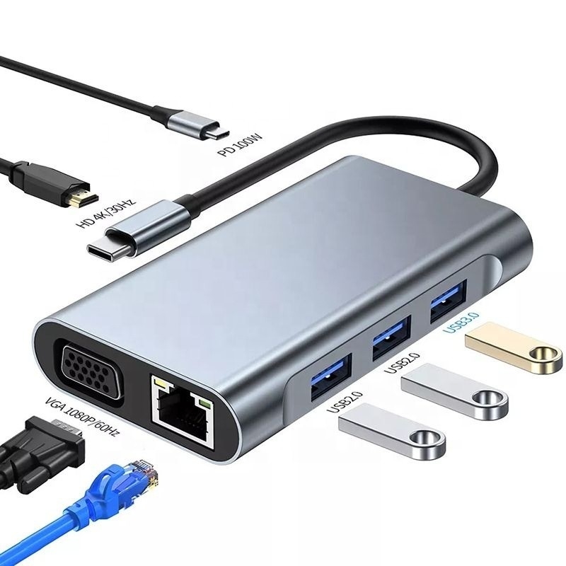 11 em 1 USB-C Hub Tipo-C para HDMI USB3.0 USB2.0 SD TF Adaptador Hub com Card Reader
