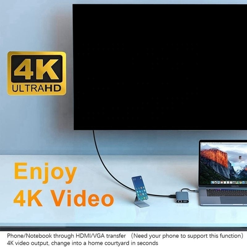 Estação de acoplagem USB tipo C de 7 em 1 com HDTV HDMI VGA USB RJ45 e transferência rápida de dados