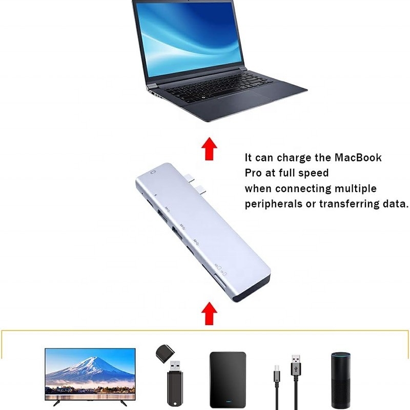 USB C Tipo C 4K 30Hz HDMI USB 3.0 TF SD Adaptador Hub Docking Station para Macbook Pro