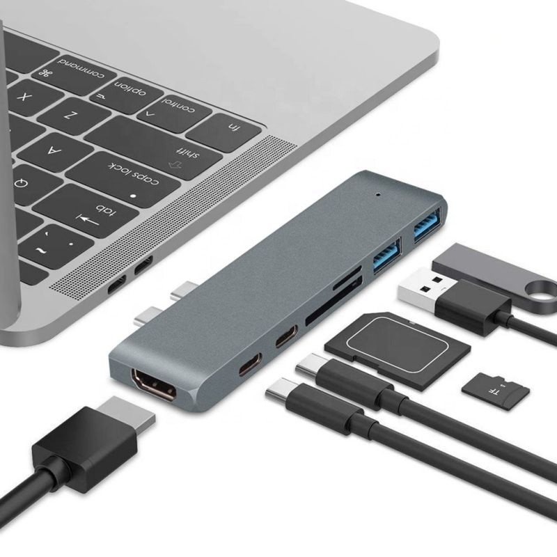 Estação de acoplagem do hub 7-in-2 com entrada masculina dupla do tipo C e tipo de interface USB 3.1