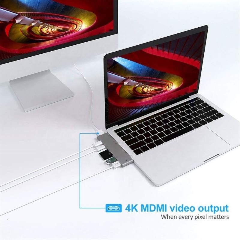 Estação de acoplagem do hub 7-in-2 com entrada masculina dupla do tipo C e tipo de interface USB 3.1