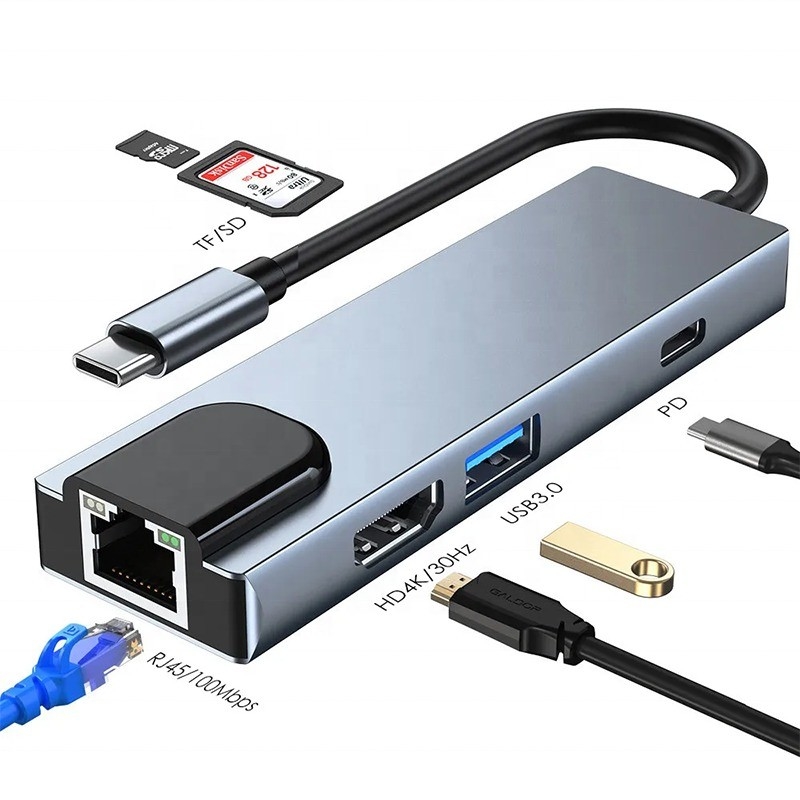 Estação de acoplagem USB C PD cinza para função de carregamento de computadores portáteis Transferência de dados saída de vídeo
