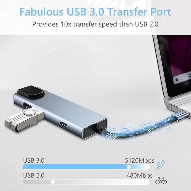 Estação de acoplagem USB C PD cinza para função de carregamento de computadores portáteis Transferência de dados saída de vídeo