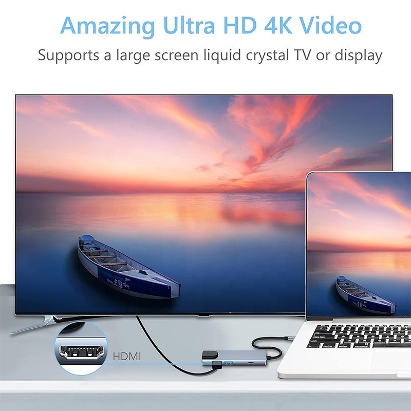 Estação de acoplagem USB C PD cinza para função de carregamento de computadores portáteis Transferência de dados saída de vídeo