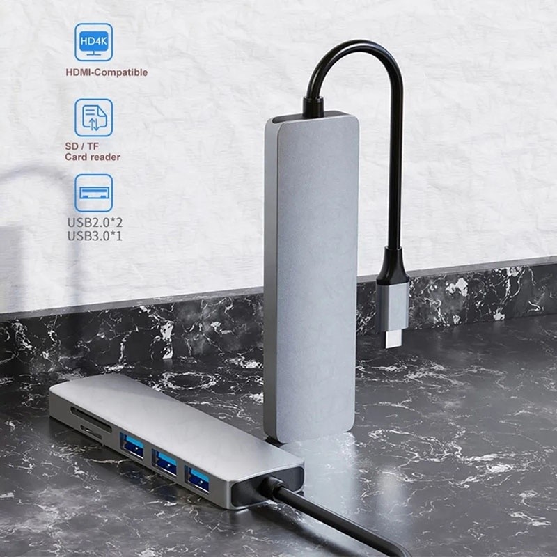 Estação de acoplagem de portáteis multiport 6-em-1 com leitor de cartão TF HD 4K HDMI HDTV USB 3.0 SD