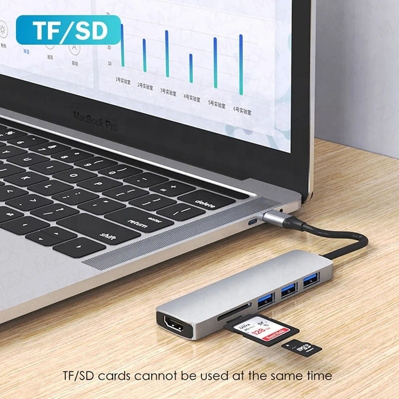 Estação de acoplagem de portáteis multiport 6-em-1 com leitor de cartão TF HD 4K HDMI HDTV USB 3.0 SD