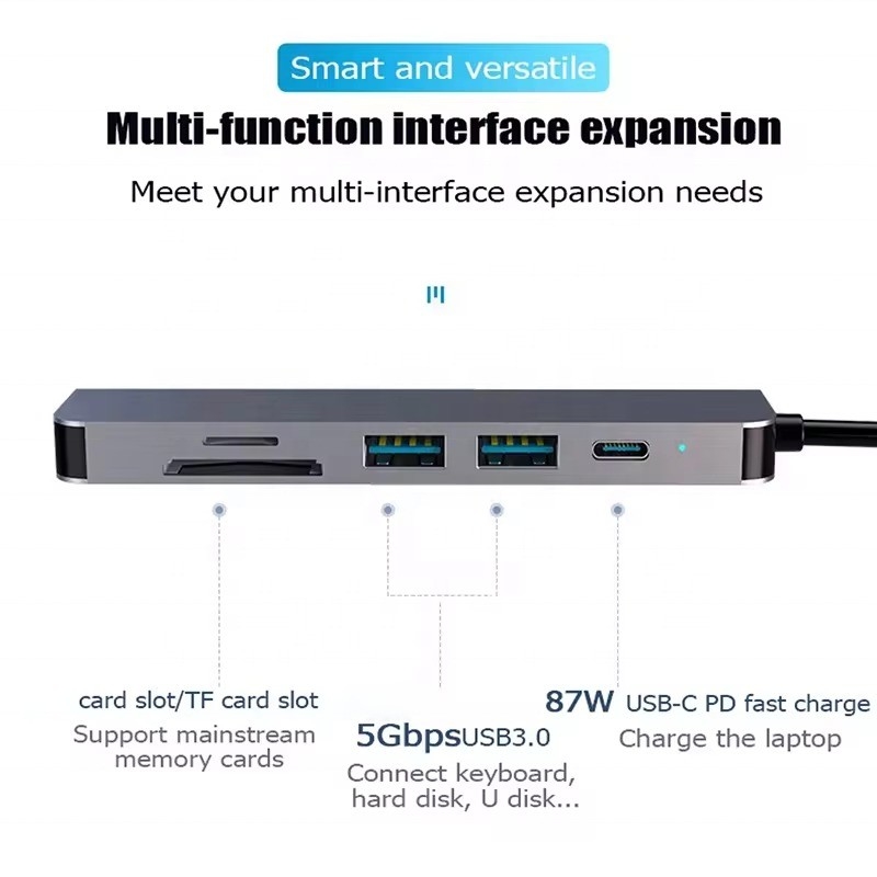 USB 3.1 Docking Station Hub com 4K HDMI USB3.0 TF SD Card Reader e 87W PD Charging